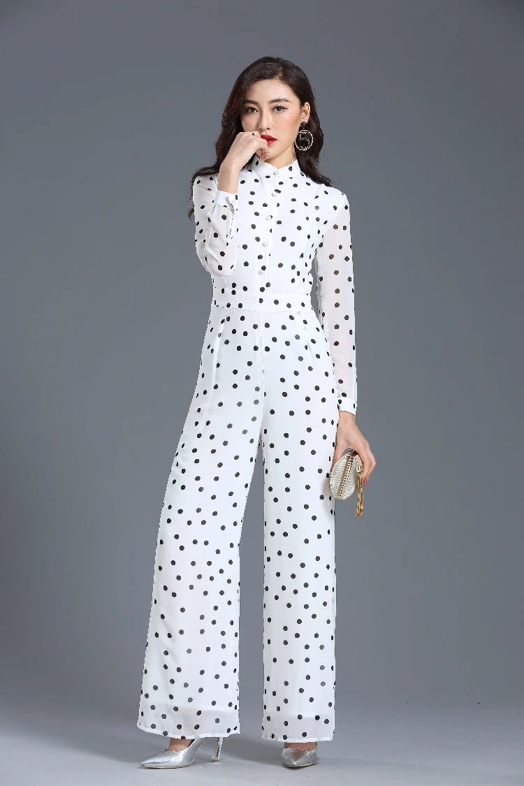 Jumpsuit for Women 2019 Summer Party Overalls Long Sleeve Dot Chiffon Bohemian Elegant Full Length Wide Leg Suit Plus Size 3XL Jumpsuit for Women 2019 Summer Party Overalls Long Sleeve Dot Chiffon Bohemian Elegant Full Length Wide Leg Suit Plus Size 3XL