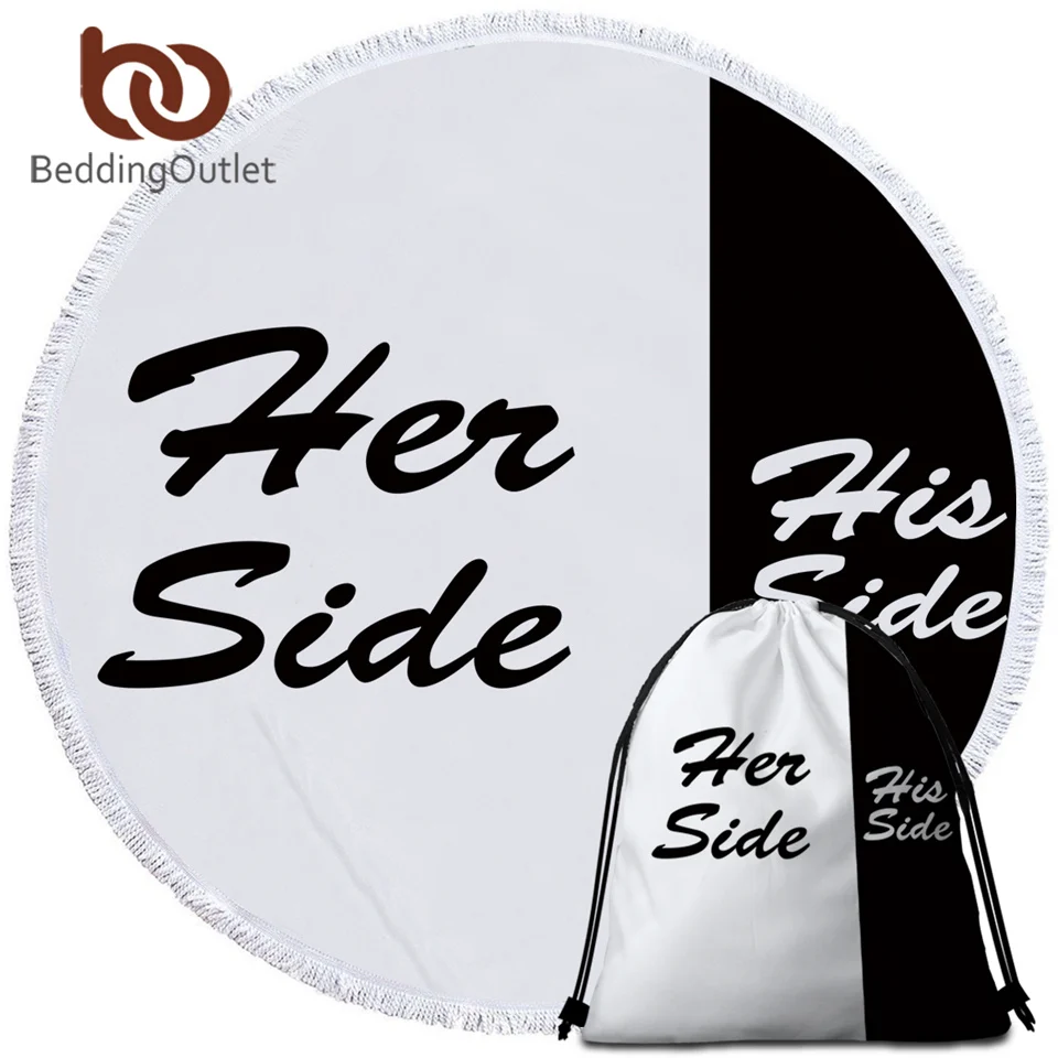 

BeddingOutlet Summer Large Round Beach Towel His and Her Side for Adults Couples Microfiber Toalla Tassel Bath Towel Yoga Mat