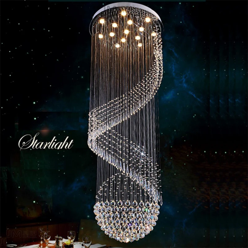 

Spiral Crystal Chandelier Light Fixture Long Crystal Stair Lamp Flush Mounted Stair Light Fitting for staircase villa lustres