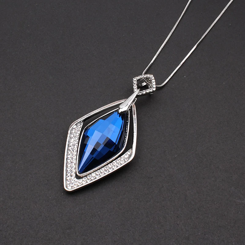 Длинные ожерелья для женщин Collier Femme геометрический эффектный Colar Maxi модные ювелирные изделия из кристаллов Bijoux свитер цепь - Окраска металла: blue