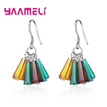 

Mulit-Color Geometric Crystal 925 Sterling Silve Fish hook Earring Fashion Jewelry Mujer Best Friend Gift