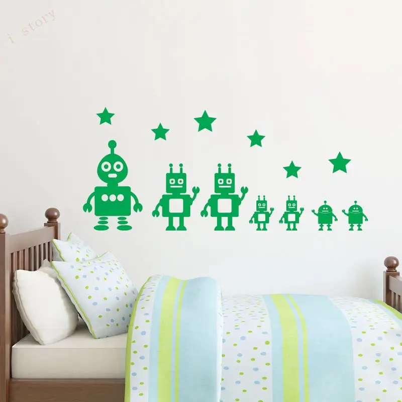 mainan robot dan bintang viny wall sticker lucu dinding decals untuk
