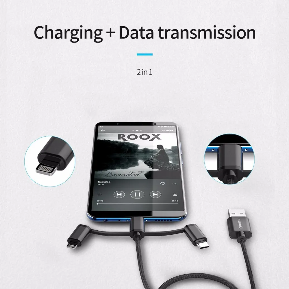 USB кабель ORICO HT3 3 в 1 для зарядки и передачи данных зарядный iPhone Huawei P20 Xiaomi 8