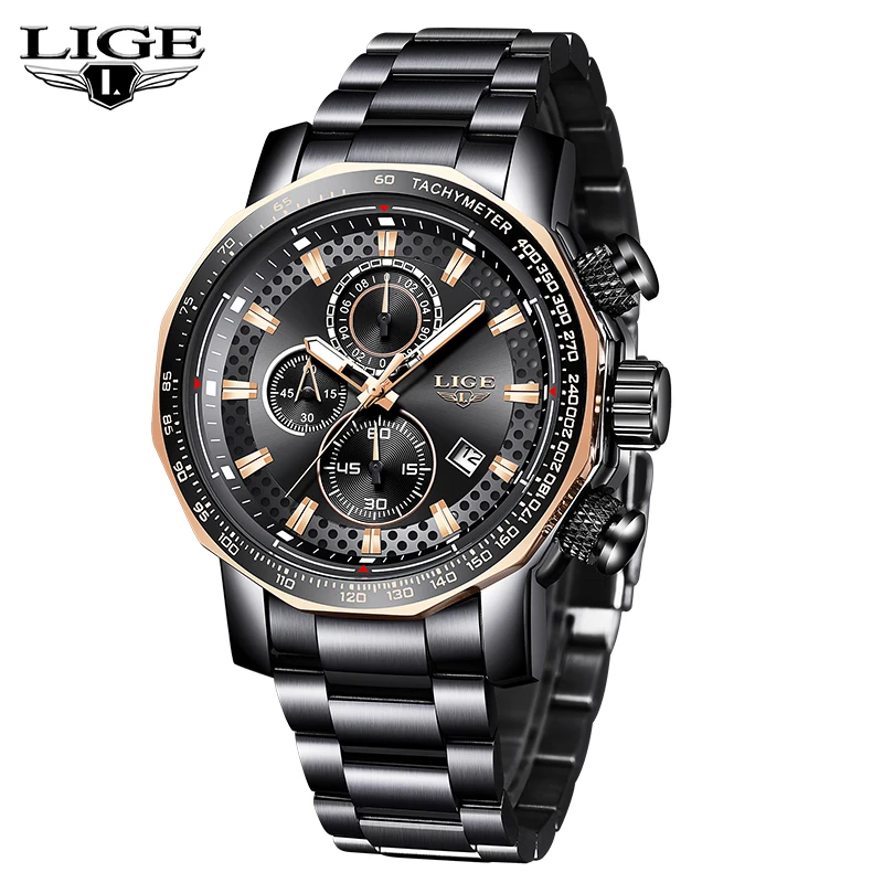 

LIGE Men's Watch Top Brand Luxury Big Dial Design Quartz Clock Watches Fashion Sports Men All Steel Waterproof Relogio Masculino