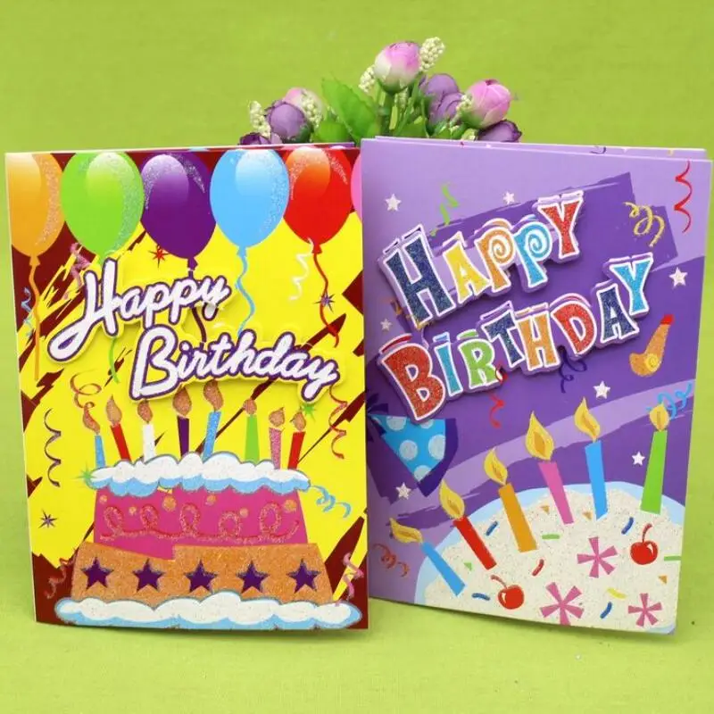 

10 Pcs/lot Happy Birthday Music Greeting Card Handmade Children Birthday Party Thanks Postcard Blessing Card