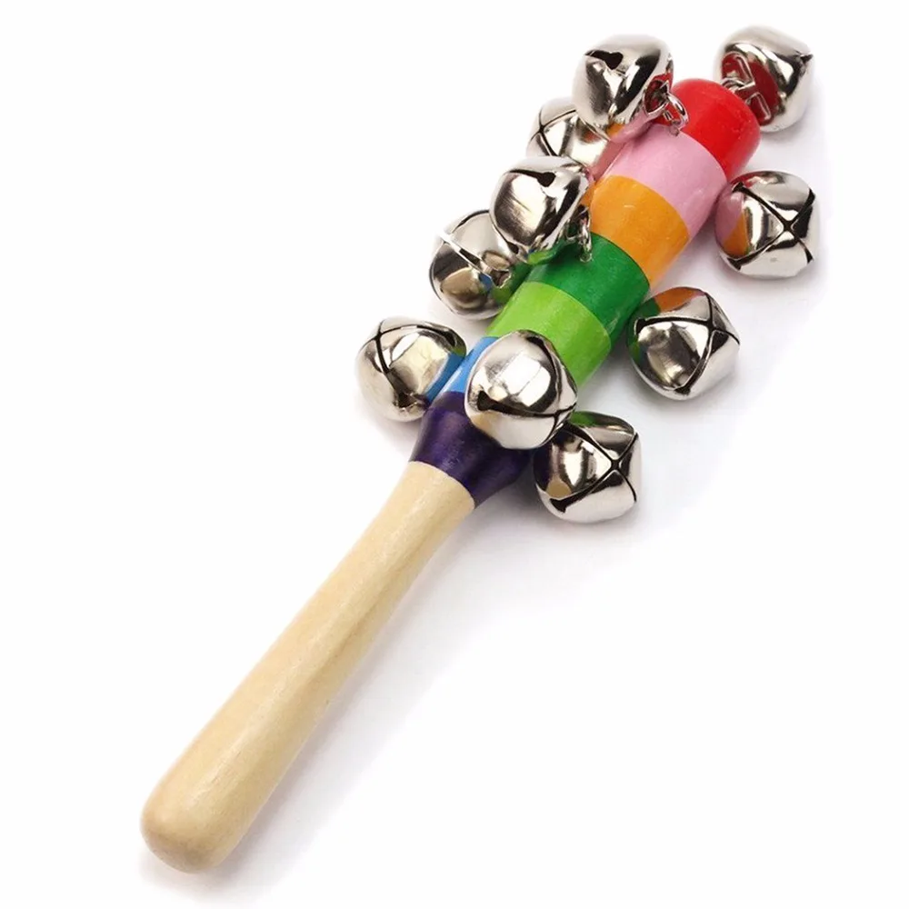 Baby Rattle Toys Kids Wooden Handle Bell Jingle Stick Shaker Inspiring Educational Toys For Kids