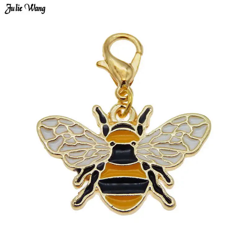

Julie Wang 4pcs Enamel Dangle Charms Pendant with Lobster Clasp For Women Bag Jewelry Making Craft Keychin Toy DIY Accessories