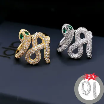 

Ataullah Fashion Personality Snake Ring Adjustable Copper With Zircon Inlaid Rings Jewelry for Woman Girls Birthday Gift RW023NS