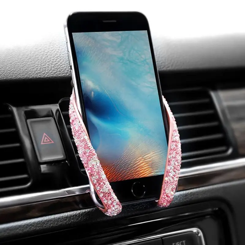 

Crystal Rhinestone Car Mobile Phone Holder Air Vent Mount Diamond ABS Phone Stand Holder Adjustable For iPhone For Android GPS C