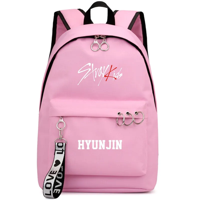 Kpop StrayKids рюкзак для мальчиков и девочек школьные сумки BANG CHAN FELIX WOOJIN MINHO Рюкзак Кошелек для ноутбука рюкзак сумка - Цвет: HYUNJIN PINK