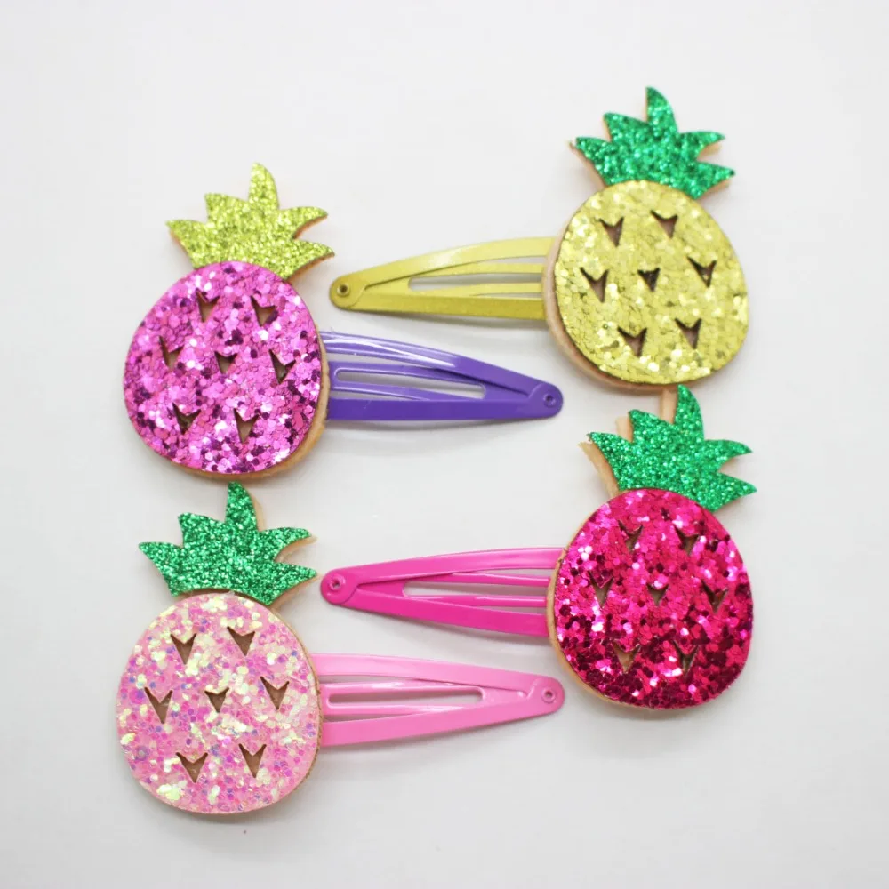

New arrival 4pcs/lot pineapple&Strawberry glitter PU hairpins colorful hair clips cute hair accessories for girls gifts
