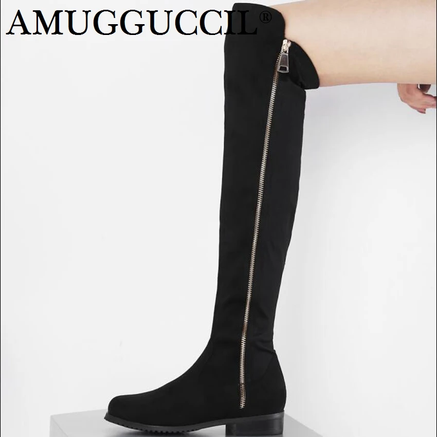 

2019 New Stretch Plus Big Size 34-43 Black Wine-red Gray Zip Fashio Sexy Over The Knee Thigh Autumn Winter Women Boots X1722