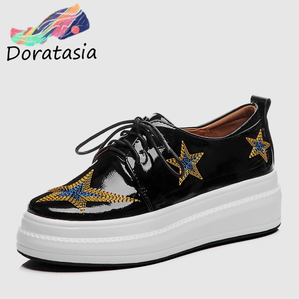 

DORATASIA New Fashion Platform Genuine Cow Leather Flats Woman Shoes Lace Up Flat Platform Mix Color Shoes Woman Flat Female