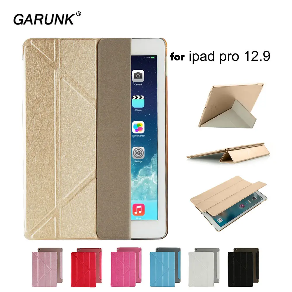 

for Apple ipad Pro 12.9 2015 Tablet Case Smart Sleep Wake Magnetic Slim Luxury Leather Stand Folding Silicone Back Cover GARUNK