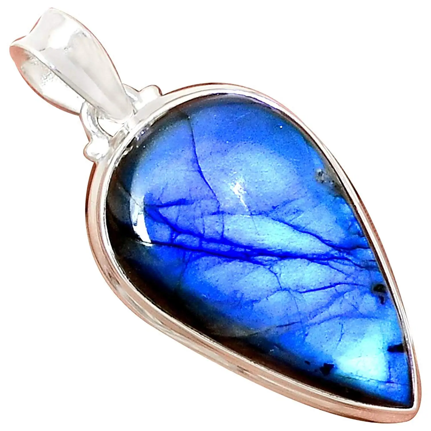 

Nature Blue Fire Labradorite Pendant 925 Sterling Silver Jewelry, 49 mm, MHBAP5289