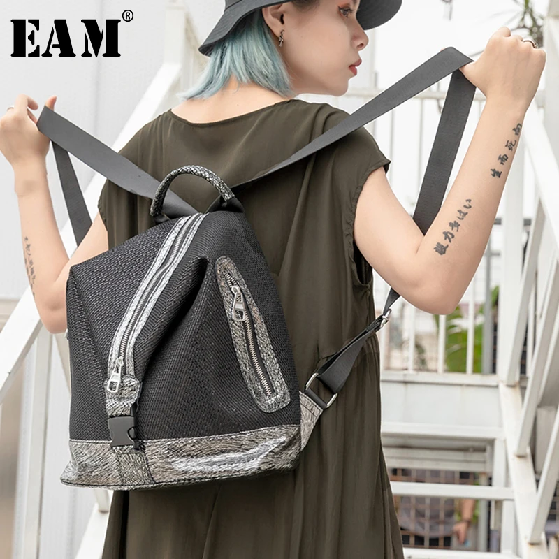 

[EAM] 2019 New Spring Summer Zipper Leisure Personality Mesh Split Joint Women Accessories Fashion Tide All-match JT435