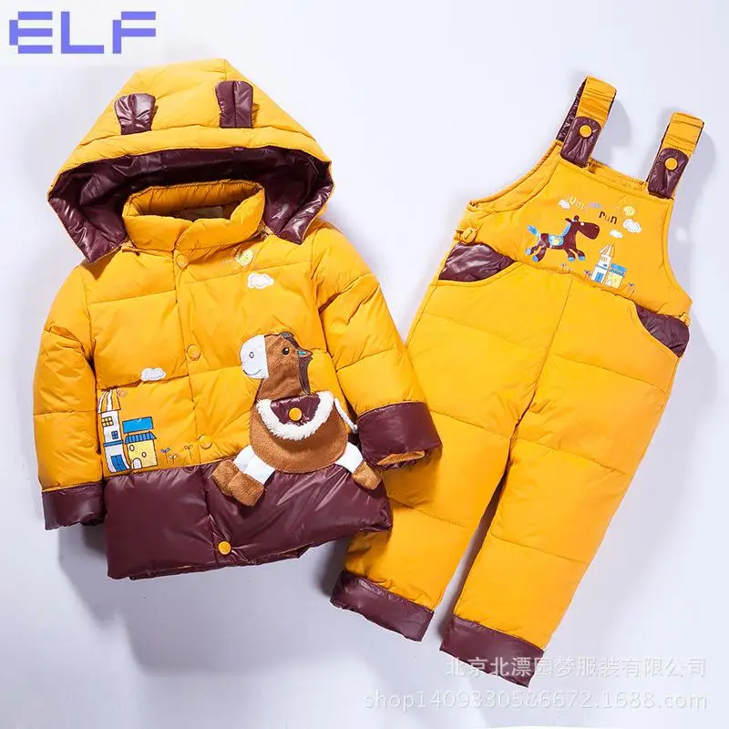 

Russian Winter Children's Clothing Set Overalls For Baby Girls Boys Down Coat Warm Snowsuits Jackets+bib Pants Sets 6M-3T
