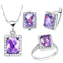 Кольцо роскошные женские ожерелье серьги Ювелирные наборы SA 925 пробы серебряный костюм Сделано Австрия фиолетовый кристалл