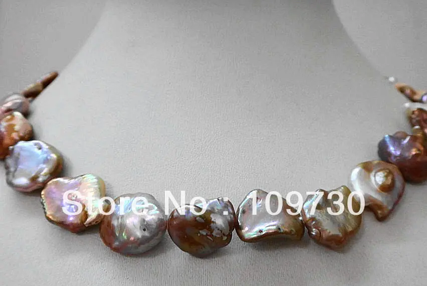 

Jewelry 0012199 HUGE 18"18MM SOUTH GENUINE GOLD LAVENDER REDISH MULTICOLOR PEARL NECKLACE 14KGP