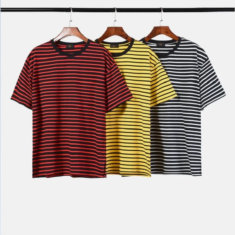 Футболка QoolXCWear летняя брендовая в стиле хип-хоп черная белая полоску для мужчин и