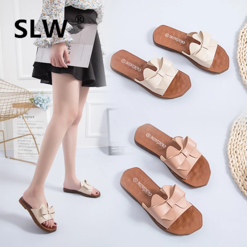 

Butterfly-knot open toe Fabric Flip Flops slipper beach flip flops outdoor wedge Slides Beach Wedges women Fashion Med summer