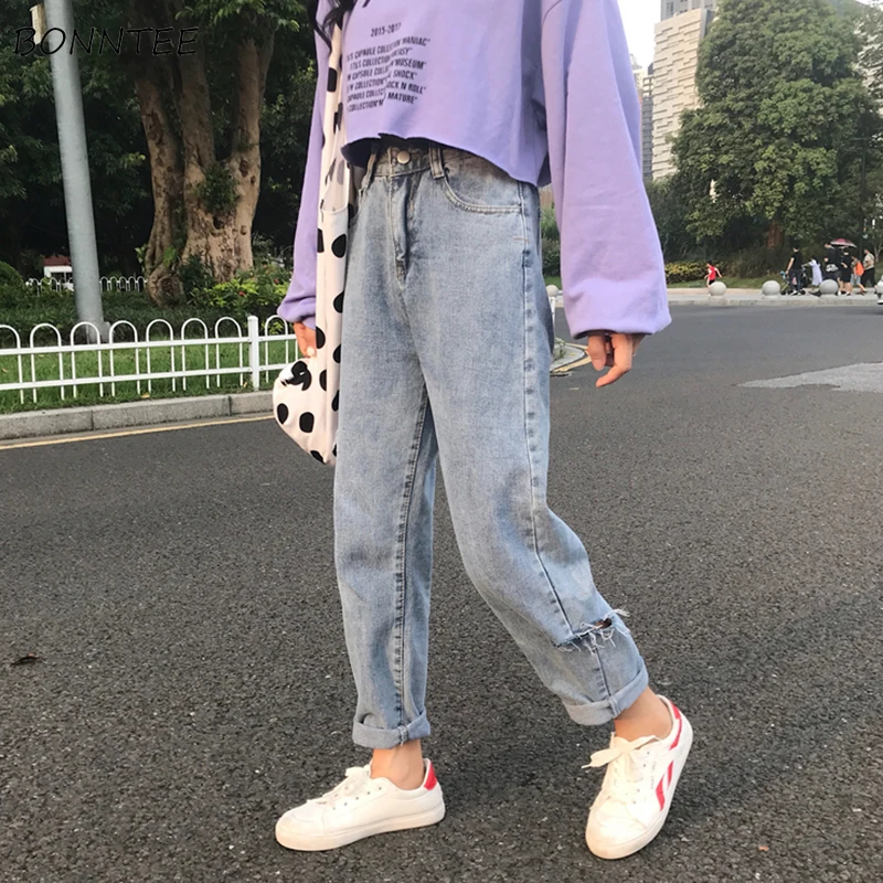 

Jeans Women Chic Loose Simple Korean Style Casual Daily All-match High Quality Trendy Student Pockets Womens Jean Spring Autumn