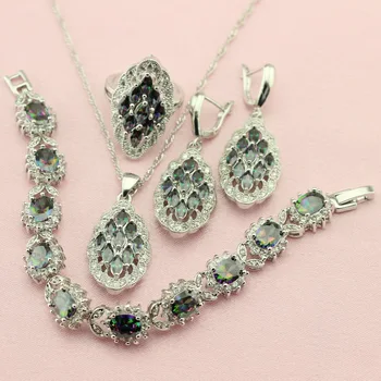 

WPAITKYS Trendy Multicolor Cubic Zirconia Silver Color Jewelry Sets For Women Drop Earrings Bracelet Necklace Ring Free Gift Box