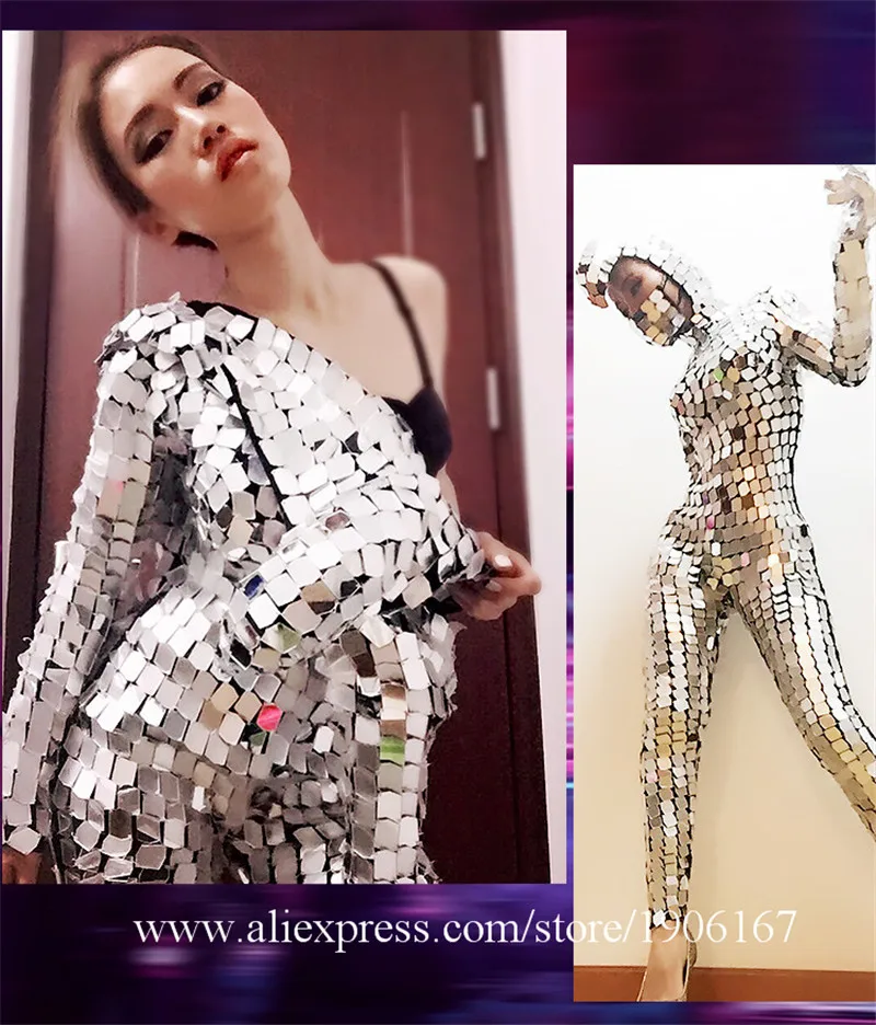 Jazz dance costumes adult nightclub personality sequins snake head mirror man lens jumpsuit gogo costume women1