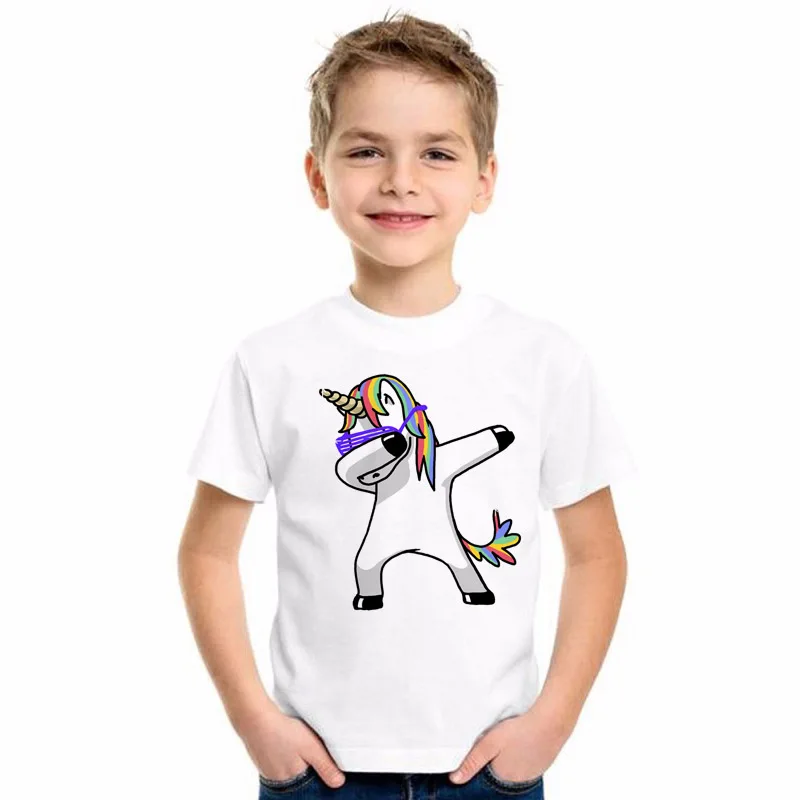 

Dabbing Unicorn Funny boys girls Tshirt 2019 Summer Harajuku kids t shirt baby Clothing short sleeve Casual funny casual tops