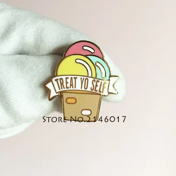 

50pcs Cartoon Pink Ice Cream Lapel Pins Metal Craft Custom Made Hard Enamel Pin Brooch Treat Yo Self Metal Badges Craft Gift