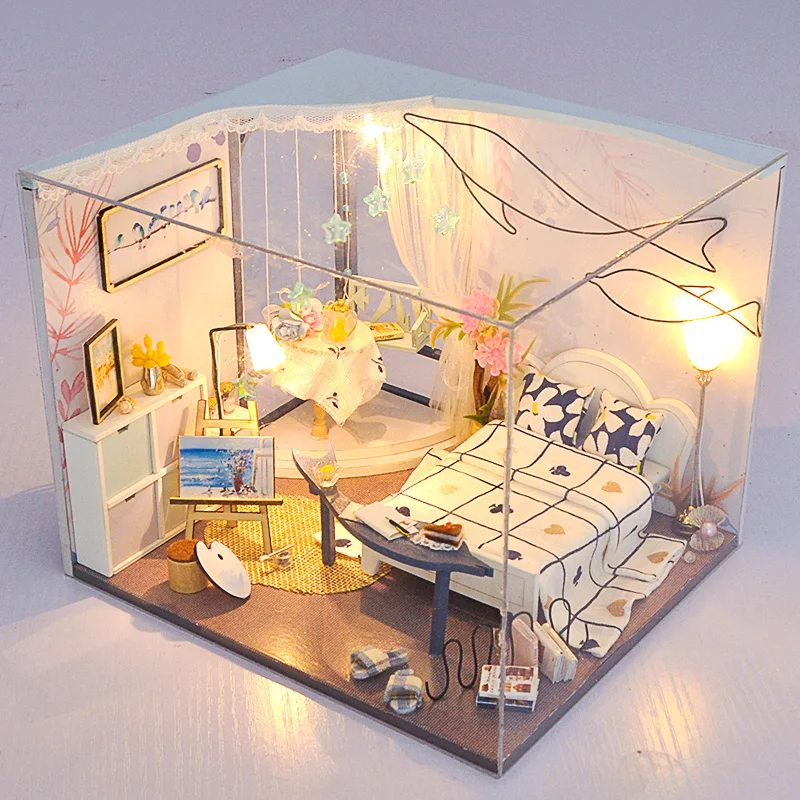 

Doll House Casa Diy Miniature Dollhouse With Dust Cover Furniture Toys For Children Birthday Gift creative gifts TD26 TD27