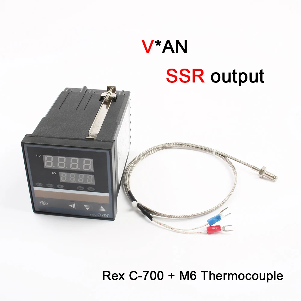 Цифровой PID AC Рекс C700 V* Температура контроллер 0-400C выход SSR M6 регулятор температуры с термопарным SSR40DA 40A теплоотвод Rex-C700 220v - Цвет: Set1