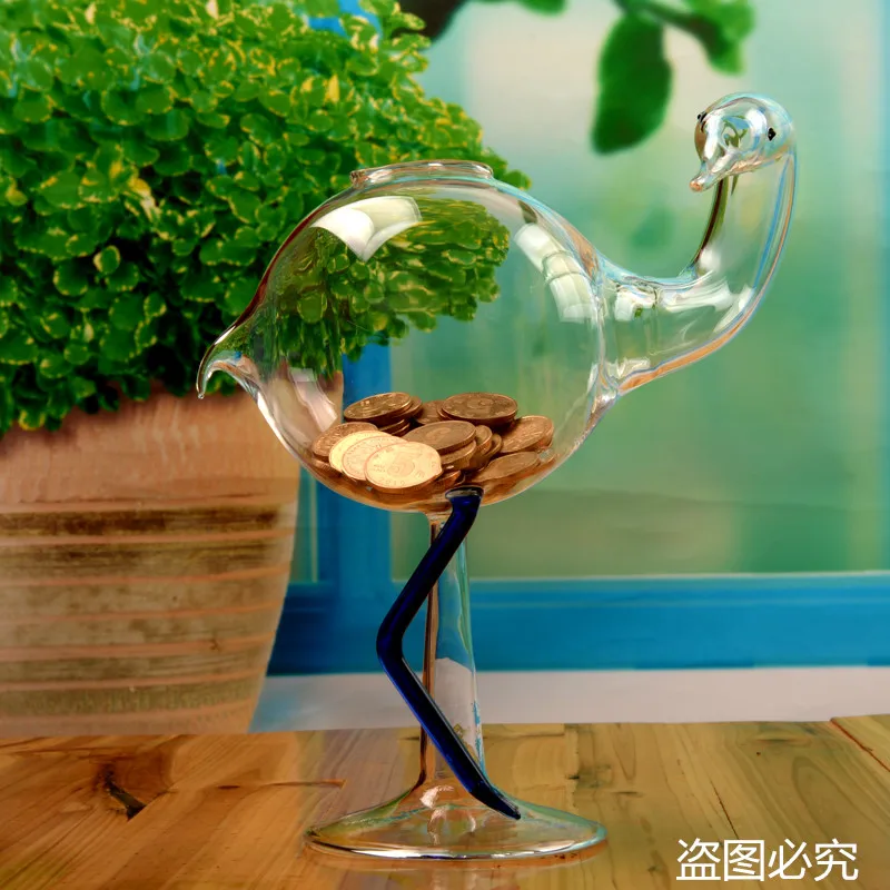 

Transparent Glass Blue Bird Cranes Money Boxes Coin Piggy Bank Saving Box Jar Souvenir Birthday Gift Children Home Decoration