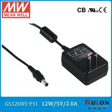 Original MEAN WELL GS12U05-P1I 10 Watt 2A 5 V industrie wand adapter stufe V 2 2-polig usa-stecker-adapter