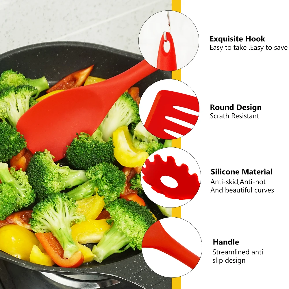 5pcs 10pcs Cooking Tools Silicone Kitchen Utensils Spatula Spoon Tongs Ladle Spaghetti Server Slotted Turner Kitchen Tools Set 5pcs 10pcs Cooking Tools Silicone Kitchen Utensils Spatula Spoon Tongs Ladle Spaghetti Server Slotted Turner Kitchen Tools Set