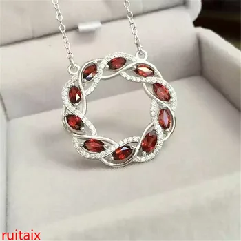 

KJJEAXCMY boutique jewels 925 pure silver natural round collarbone garnet necklace inlaid with ornaments.