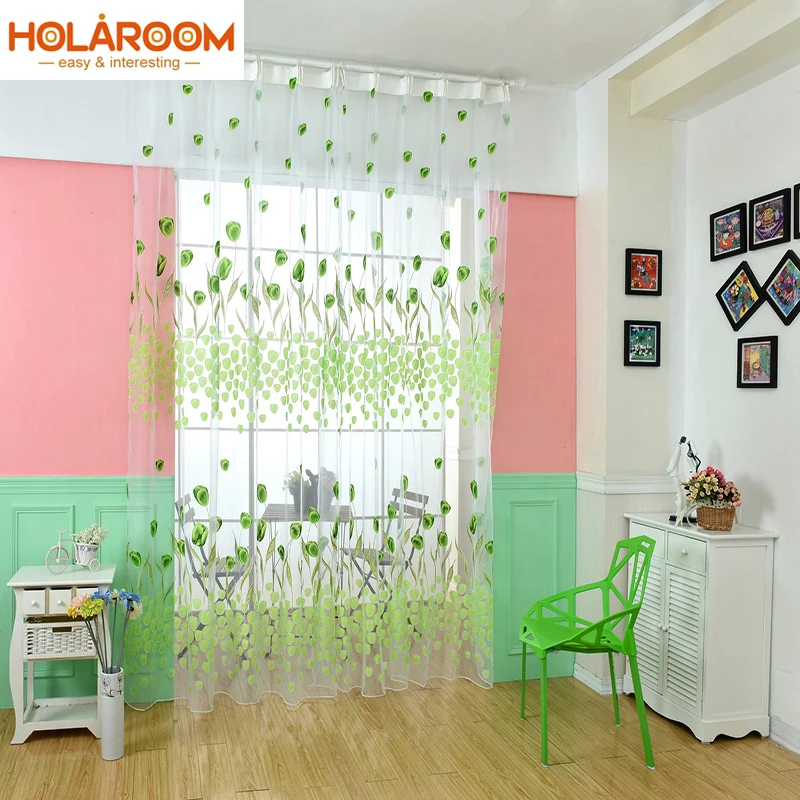 

Tulip Flower Printed Curtain Flower Pattern Voile Curtains for Living Room Home Decoration Curtain 3 Color 100*200CM