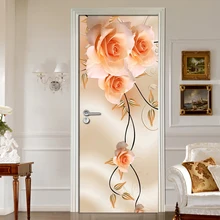 Самоклеящаяся Водонепроницаемая дверная наклейка из ПВХ, настенные фотообои с розами, домашний декор, дверная наклейка для гостиной, спальни, s 3D