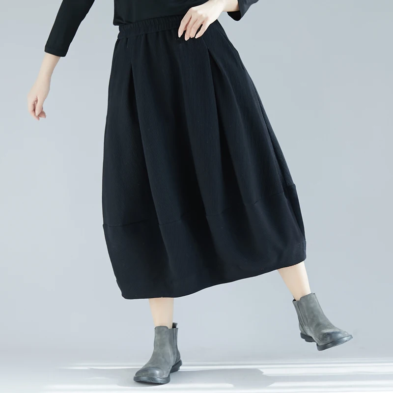Осенне-зимняя женская длинная Вельветовая юбка размера плюс, Женская Однотонная юбка с высокой талией, Повседневная Свободная винтажная юбка-бутон в стиле Харадзюку