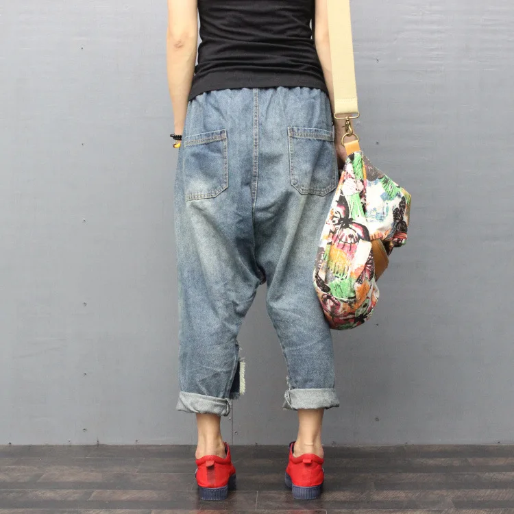 Женские джинсы больших размеров, женские штаны-шаровары, весенне-летние женские брюки с широкой талией, Женские панталоны, корейская мода