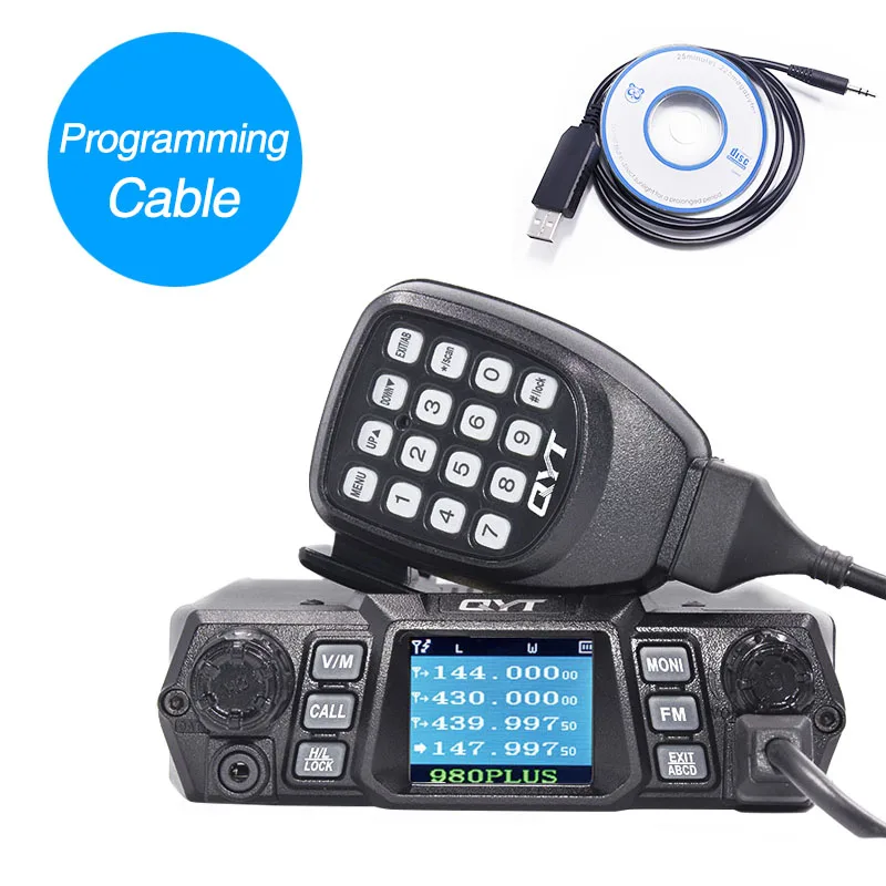 QYT KT-980 PLUS высокая мощность fu 75 Вт(VHF)/55 Вт(UHF) двухдиапазонный четырехдиапазонный резервный KT-980Plus автомобильный мобильный радиоприемник Ham CB радио KT 980 PLUS - Цвет: Add USB Cable