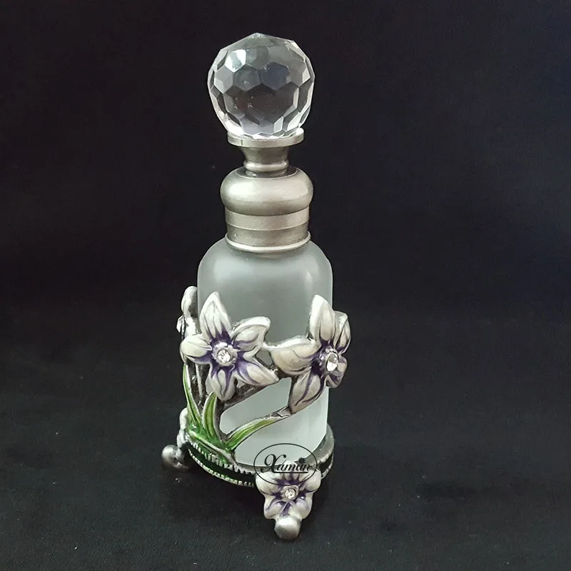 15ml Perfume Essential Oil Vintage Refillable Bottle Metal Flower Glass