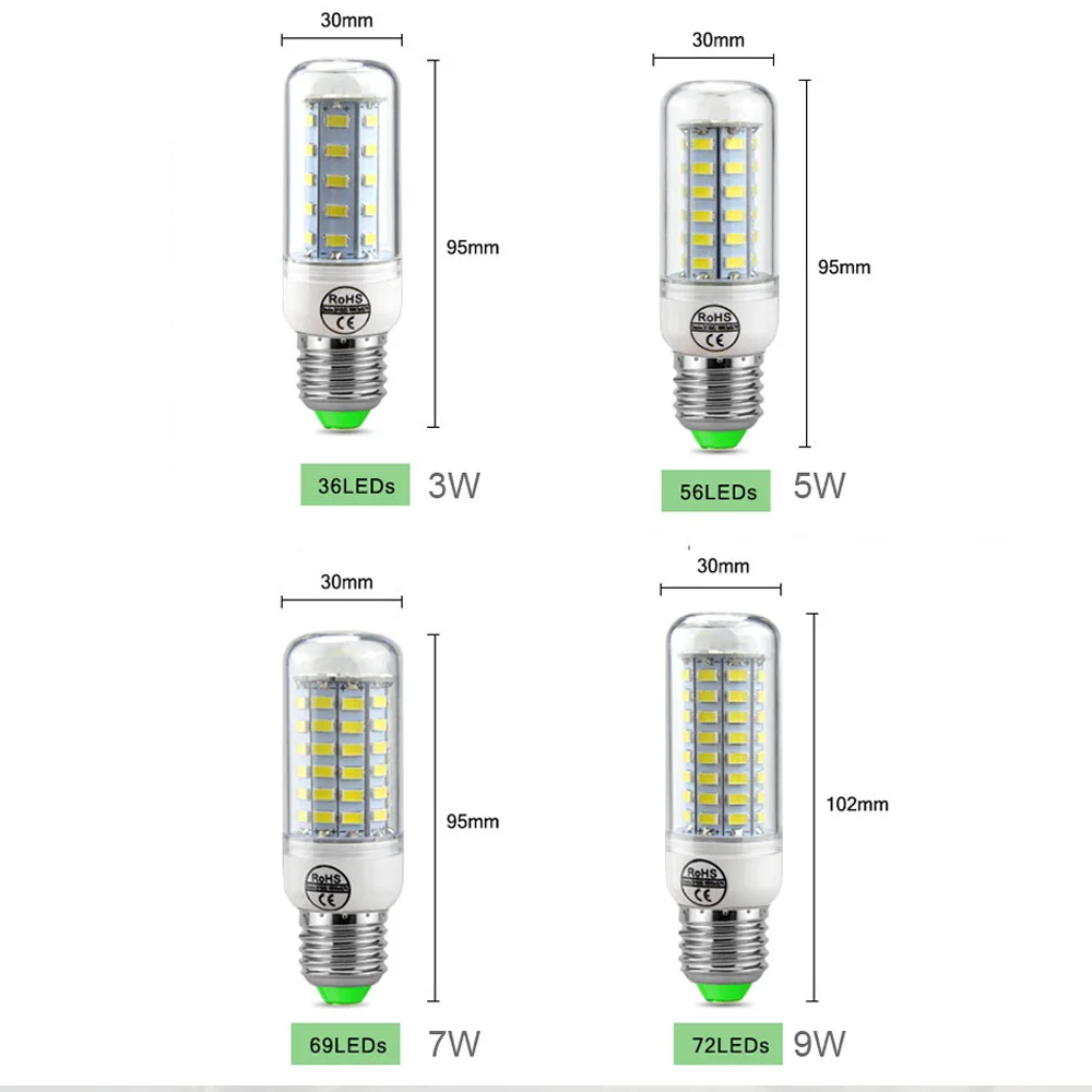 Светодиодная лампа 220 В E27 E14, светодиодная лампа 3 Вт 5 Вт 7 Вт 9 Вт, светодиодная лампа в виде кукурузы для шкафа, освещение для кухни, спальни, освещение для шкафа