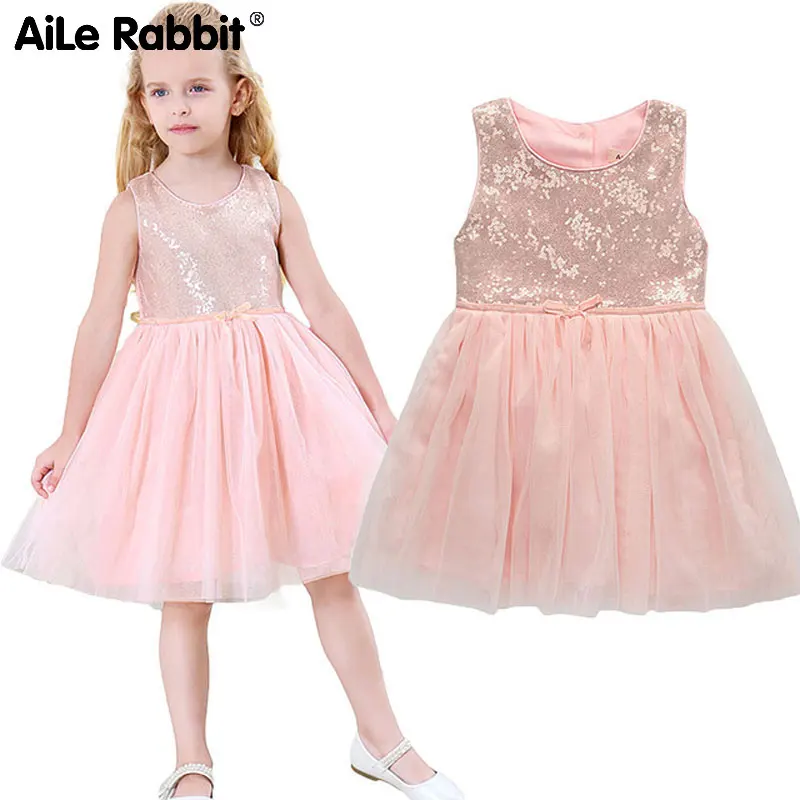Aile Rabbit/Детские платья для девочек, платье без рукавов для девочек брендовый жилет с блестками детская одежда принцессы для свадебной вечеринки летняя одежда для детей от 3 до 7 лет