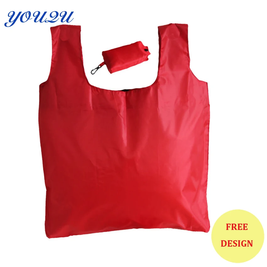 

Lead-free cheap folding polyester nylon shopping bag with pouch LOWEST PRICE escrow accpet