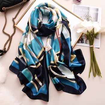 

New Brand Silk Scarves for Women Designer Print Shawls and Wraps Fashion Foulard Pashmina Long Winter Neck Scarf Ladies Hijab