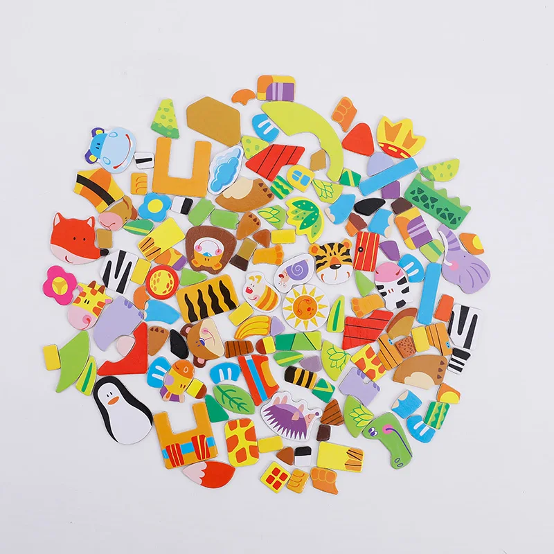 Wooden Two-sided Puzzle Magnetic Toy Children's Drawing Board Educational Toys Forest Park Theme Game Children Birthday Presents