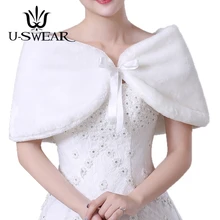 U-SWEAR Новое поступление белый цвет слоновой кости Искусственный мех женские свадебные куртки теплые мягкие бант аксессуары для свадьбы свадебный женский палантин шаль