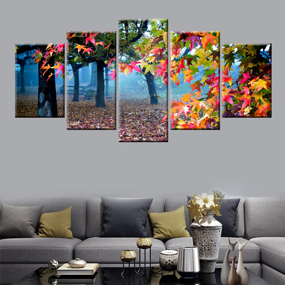 

Beautiful Autumn Maple Leaf Picture Poster Wall Art Living Room Bedroom Canvas Painting Unique Gift Home Decor 5 Panel