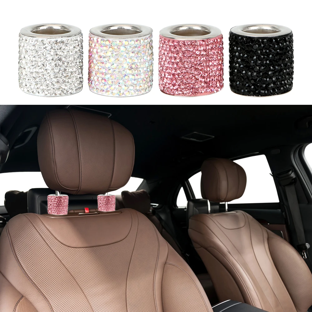 Astra Depot Pair of Universal Diamond Bling Crystal Headrest Collar Interior Head Rest Pole D/Ãcor